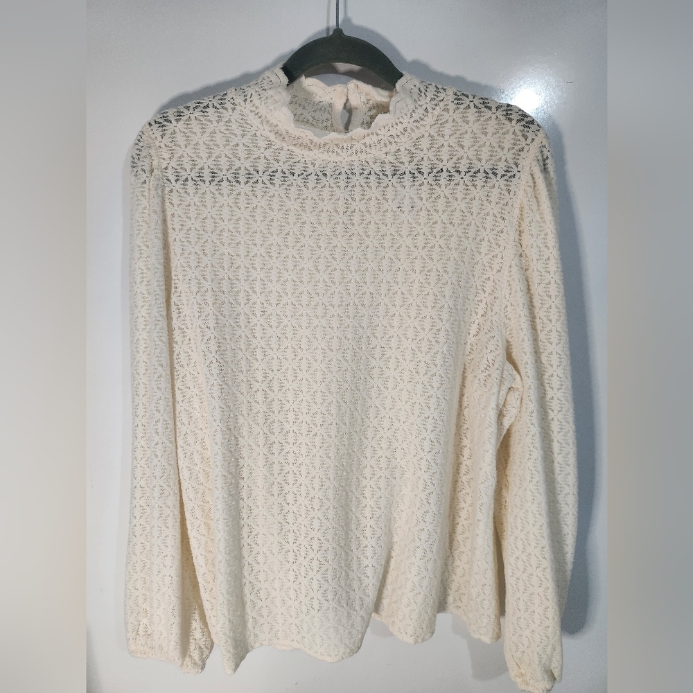 Loft Elegant Cream Lace Women's Top, Size Xl